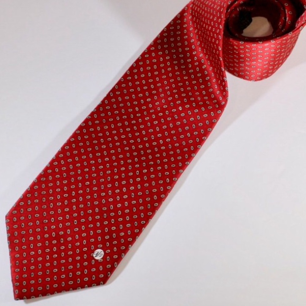 Versace V2 Red with Blue & Gold Check Silk Tie EUC